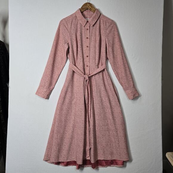 Rachel Parcell Fit & Flare Midi Shirtwaist Dress S Pink White Print Button Tie - Picture 16 of 16